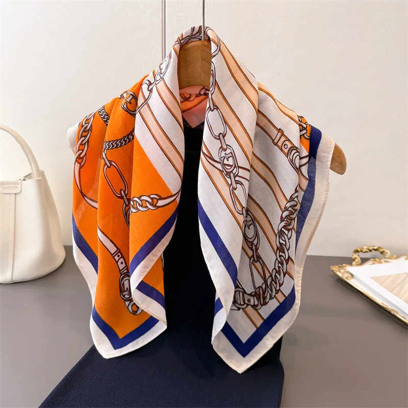 

2025 Fashion 68x68cm Printed Women Scarf Pashmina Silk Scarf Square Shawl Satin Ribbon Headband Neck Luxury Design Bandana Hijab