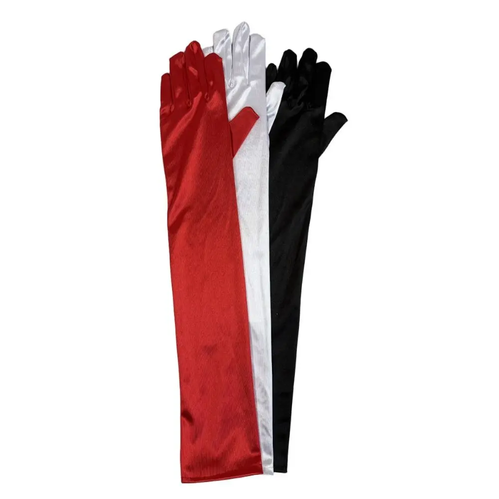 Shiny Solid Color Satin Gloves Full Finger 1920s Long Gloves Retro Elbow Length Etiquette Mittens Women