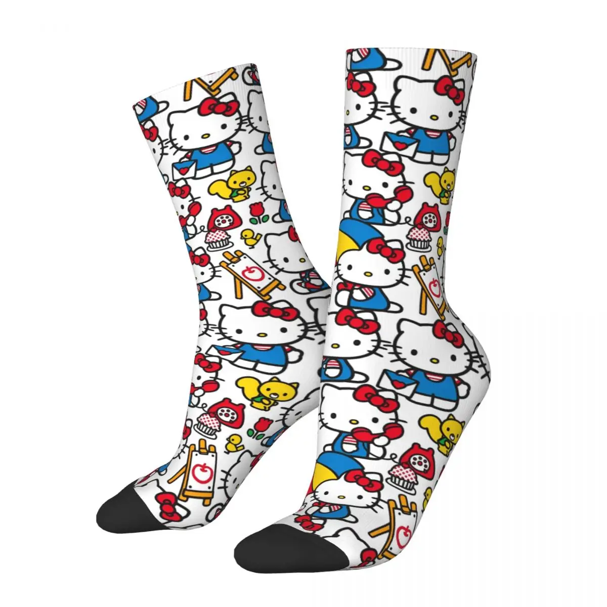 Hello Kitty Design Theme All Season Socks Merchandise for Women Breathable Crew Socks