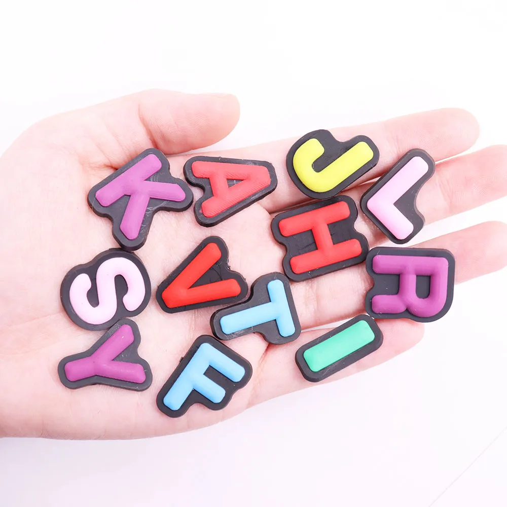 Single Sale 1PCS Kawaii Colorful 26 Alphabet Letter PVC Shoe Charms Slipper Accessories Sandals Shoes Decoration Holiday Present