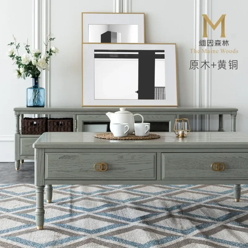 for American Light Luxury All Solid Wood Coffee Table and TV Cabinet Combo Modern Simple Tea Table for Living Room Small