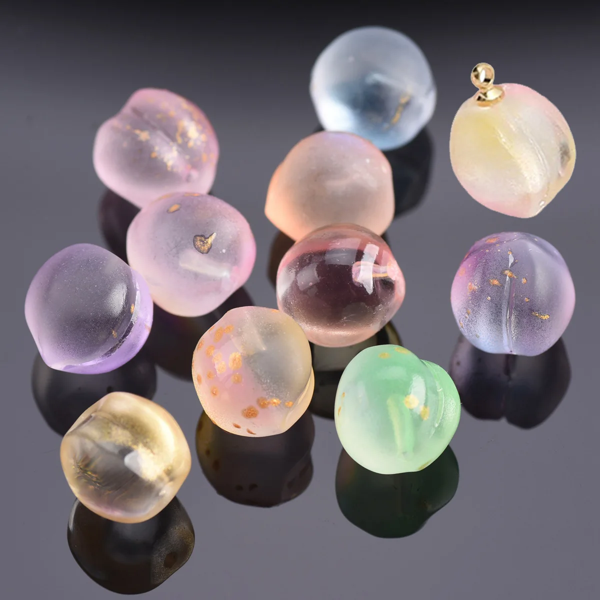 10pcs Peach Shape 12mm Half Hole Lampwork Crystal Glass Loose Beads Lot For Jewelry Making DIY Pendants Findings
