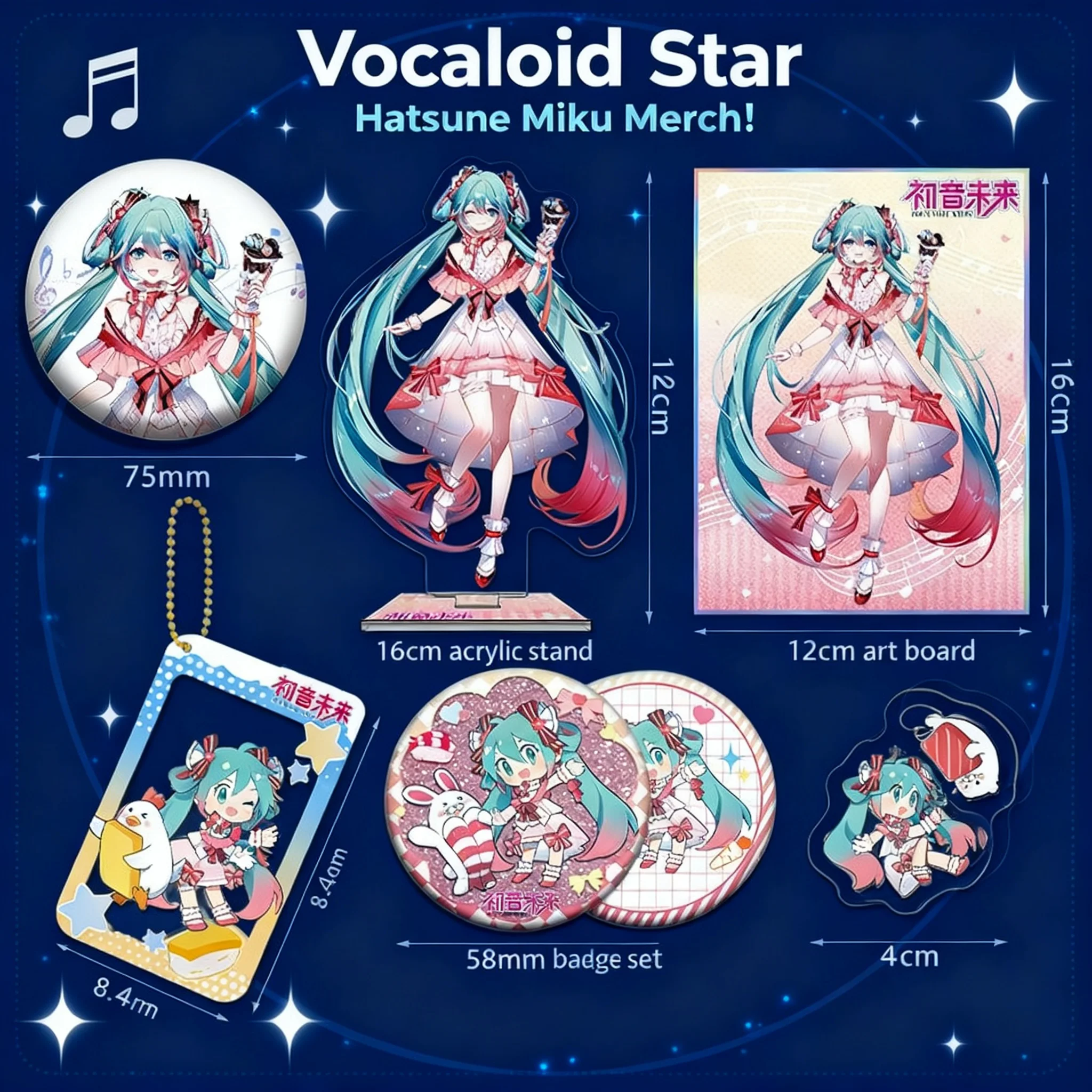 

Miku Hatsune Sushi Chef Collaboration Anime Merchandise Acrylic Stand Keychain Bead Chain Clear Card Cute Double Sparkle Badge