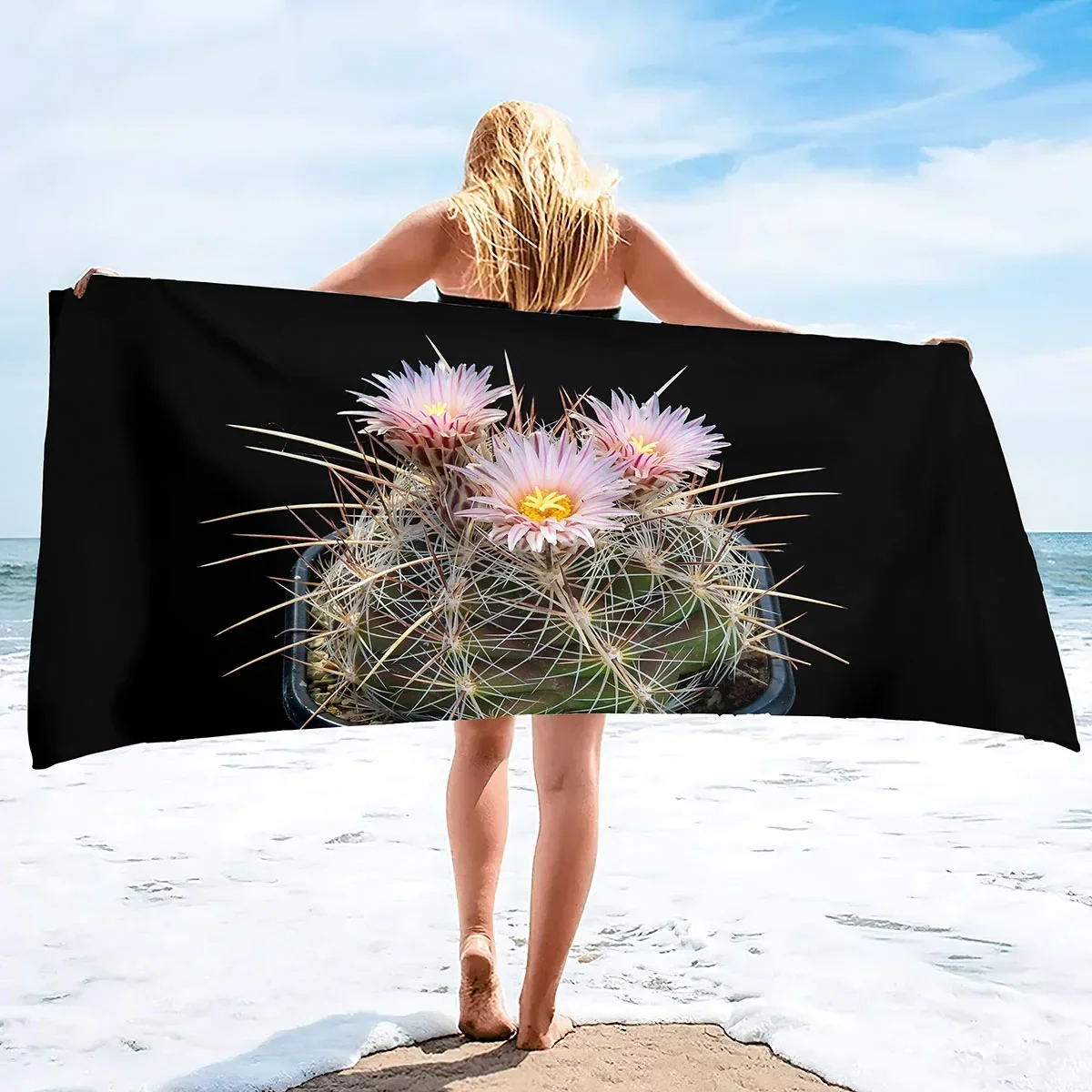 Cactus Beach Towel Blanket, Oversized Microfiber Pool Bath Swim Towel,Thin Absorbent Quick Dry and Sand Free Adults Beach Towel