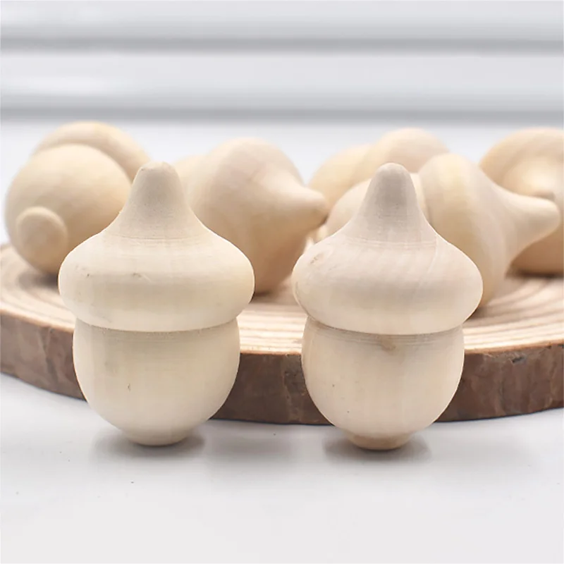 10pcs/bag Wooden Acorns Natural Unfinished Wood Doll For DIY Kids Handmade Painting Toys Craft Accessories Home Decor Xmas Gifts