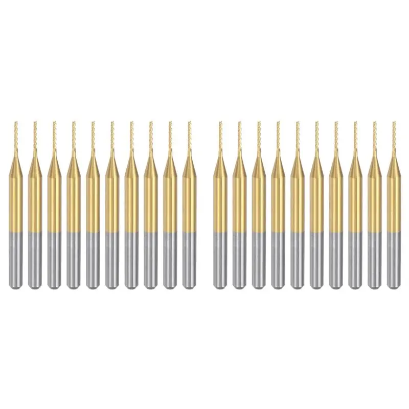 AA81-20PCS Titanium Coat Carbide End Mill Engraving Milling Cutter CNC Router Bits For PCB Machine, 1/8 Inch Shank 0.8Mm