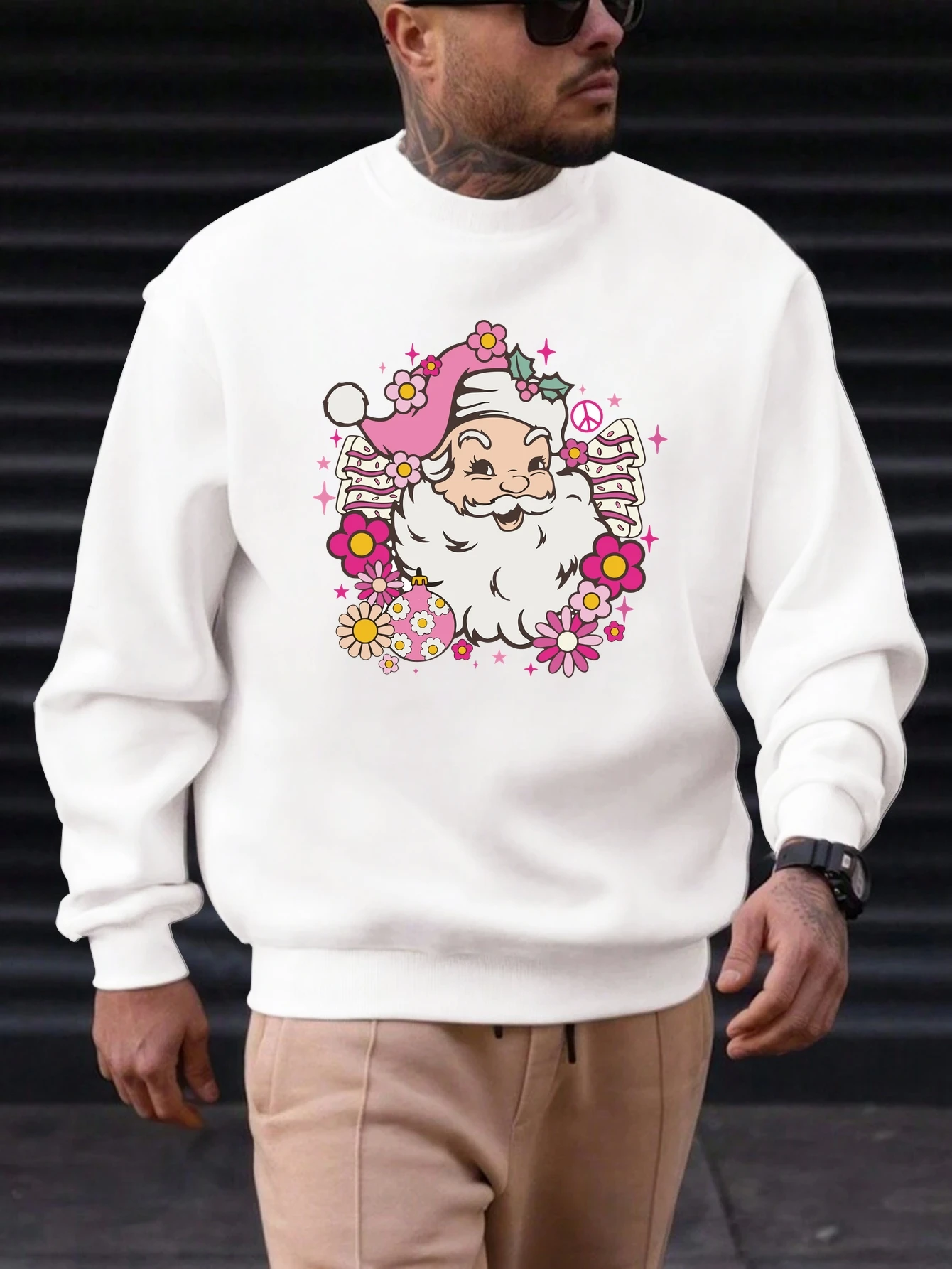 

Men's Cotton Round Neck Sweatshirt Santa Pattern Printing 2025 New Trending Fashion Casual High Quality Top Clothing