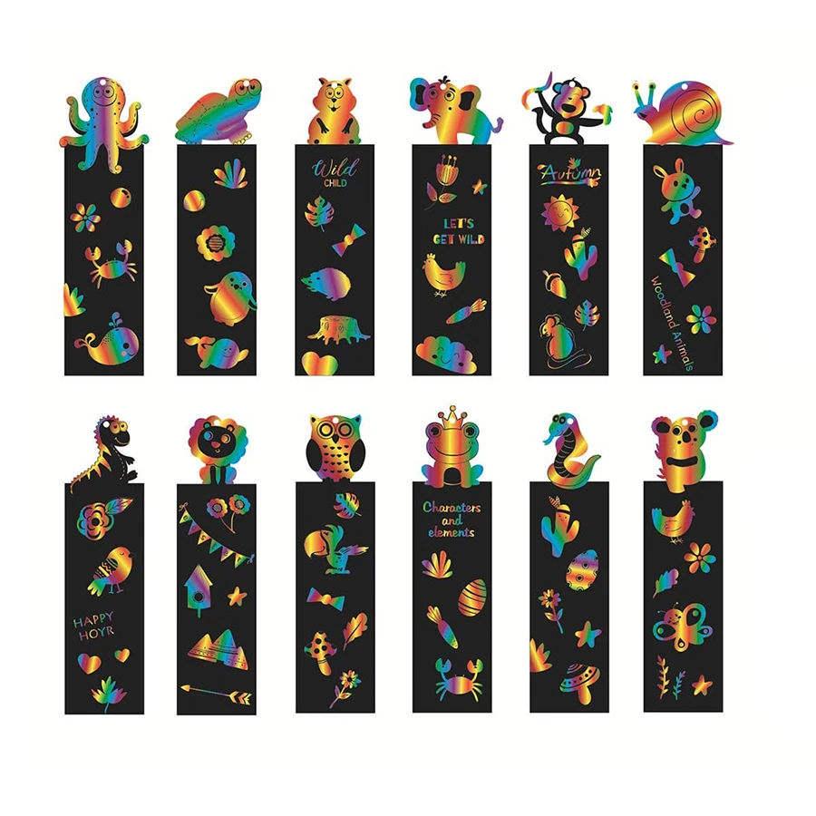 12pcs/set Bookmark Scratching Painting Paper 4 Themes Available 12 Styles Ship Random Mini Handmade DIY Scratching Drawing Toys
