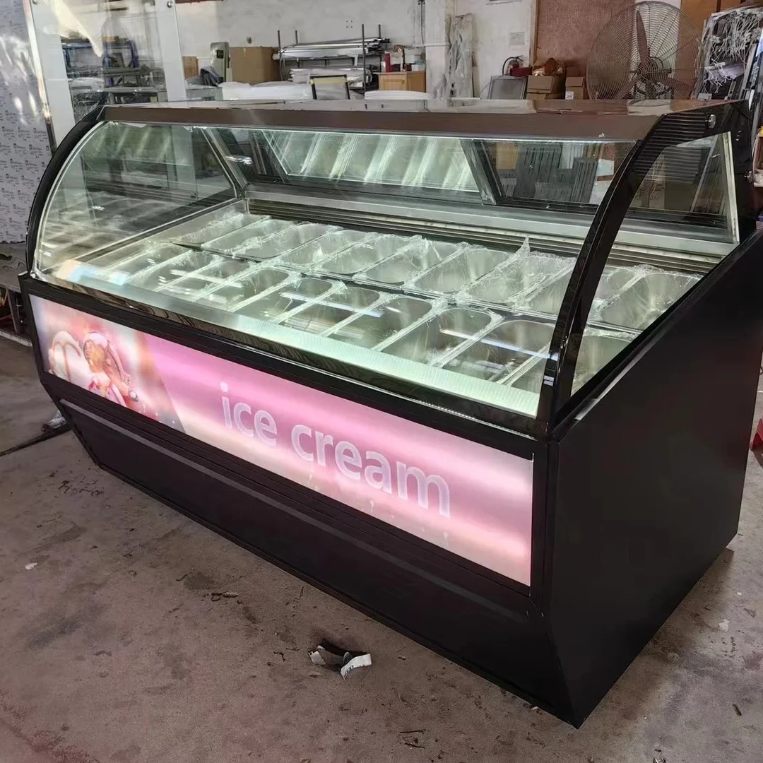 Professional 49 Inch Commercial Ice Cream Dipping Cabinet Display Case with Sliding Glass Door Air Cooling for Ice Cream Freezer