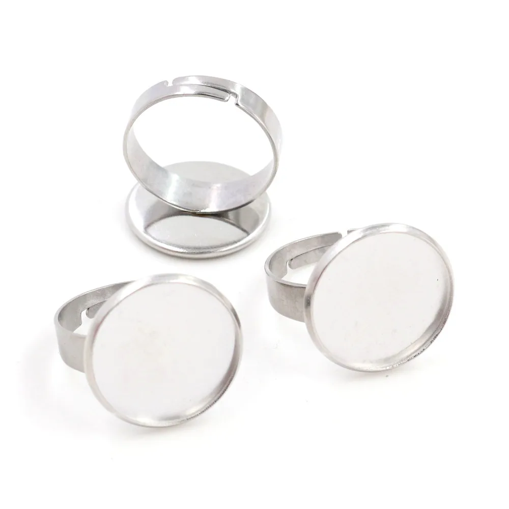 Bague ajustable en acier inoxydable, ne se décolore pas, Cabochons en verre, 10/12/14/16/18/20/25mm