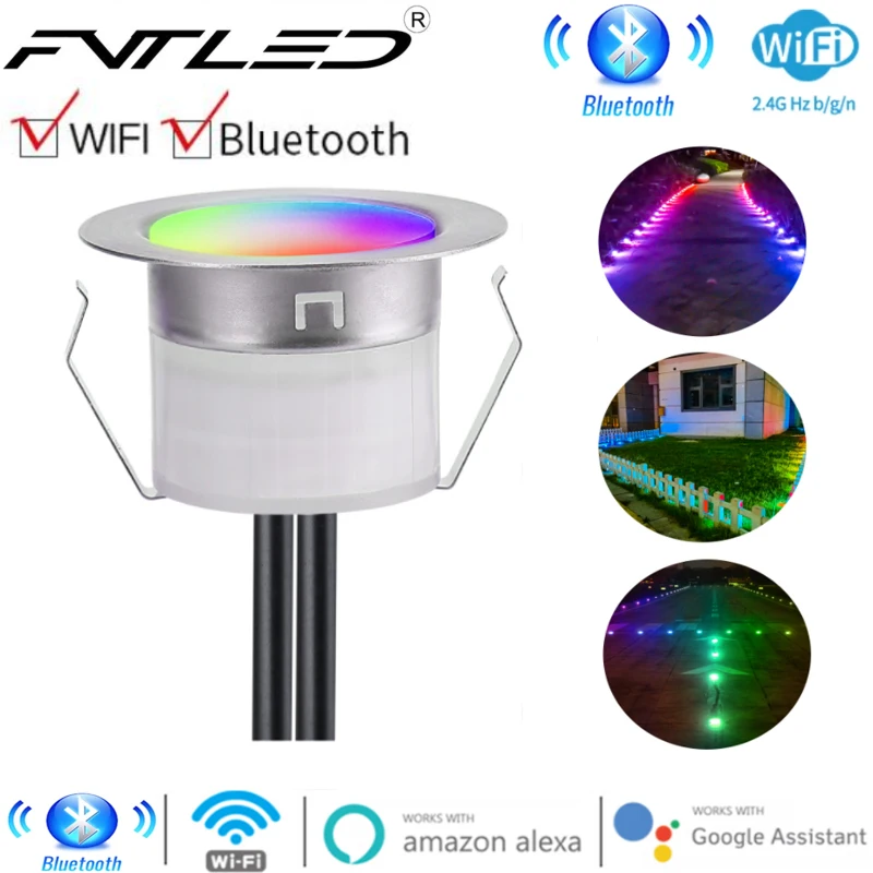 

WIFI LED Underground Lamps Built-in Floor LED Deck Light Outdoor Garden Decoration LED Lamp Voice Control With Alexa Google Home