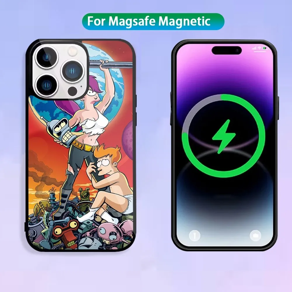 Cartoon F-Futurama Phone Case For Magnetic Inductive Charging iPhone 15 14 13 11 12 Max Plus Pro Mini Shell