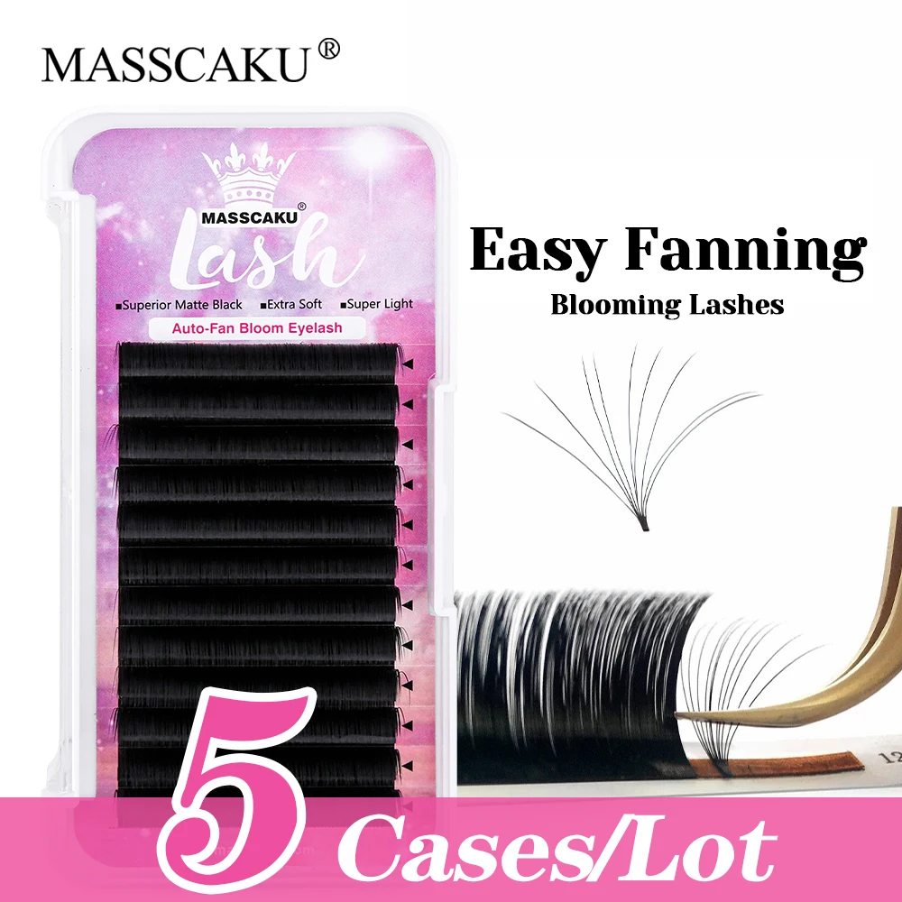 

MASSCAKU 12 Lines 5cases/lot 8-17mm and Mix Length Rapid Blooming Eyelash Soft Natural Looks Auto Fanning Lash with Rich Styling