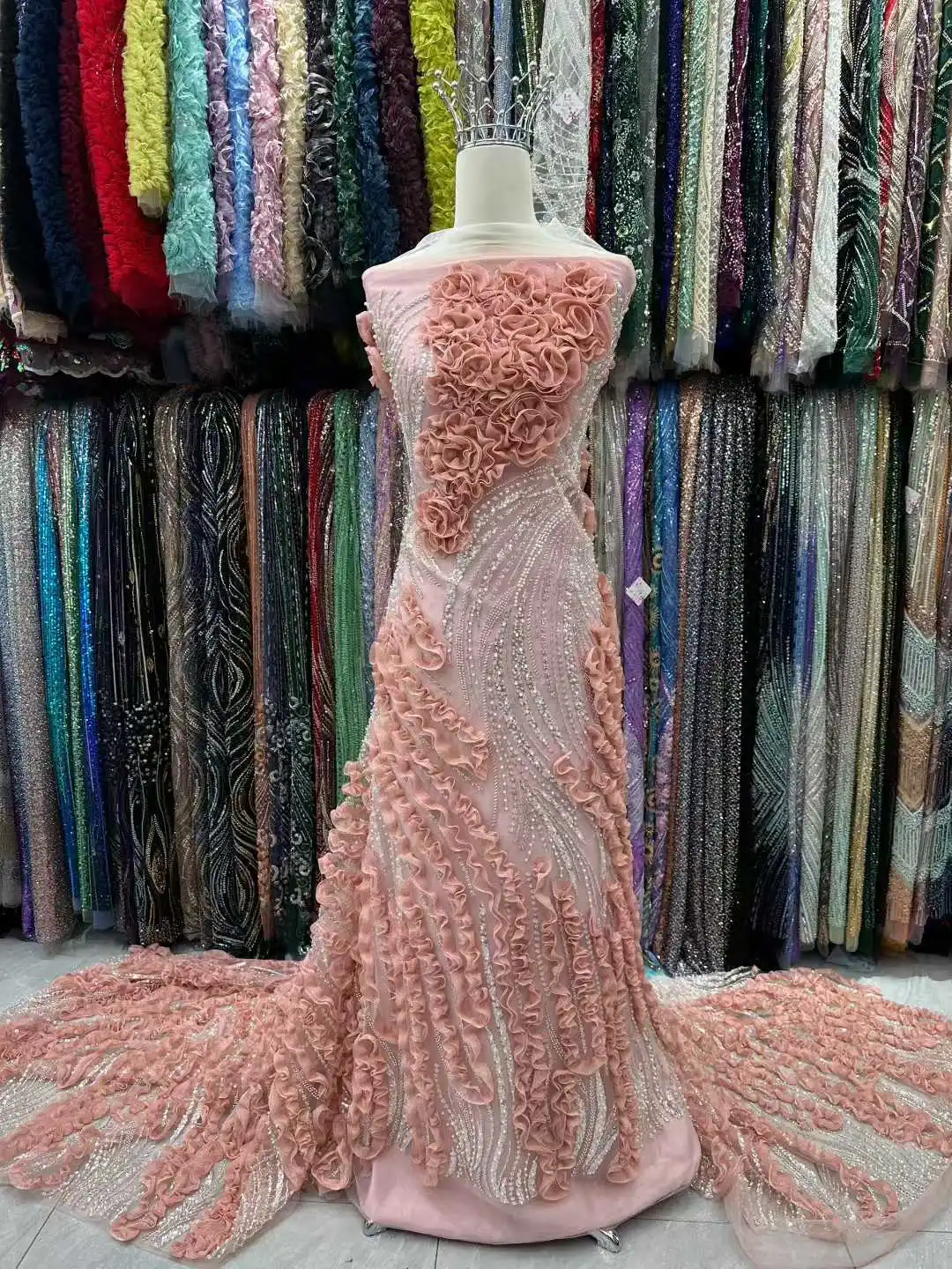 

Высококачественная африканская нигерийская элегантная 3D вышитая бисером ткань, французская тюль, кружевная ткань с блестками для вечеринки, свадьбы