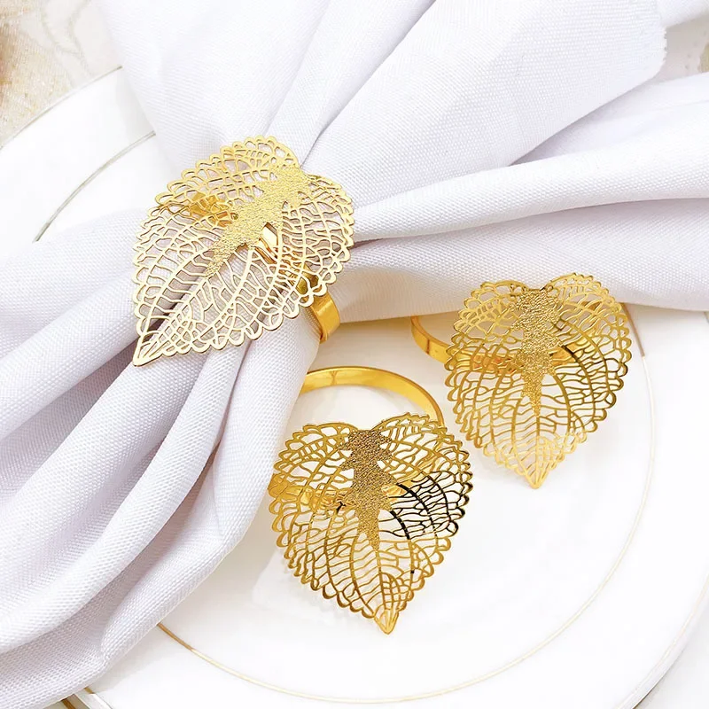 Gold Fall Leaves Napkin Rings Set for Party Table Decor