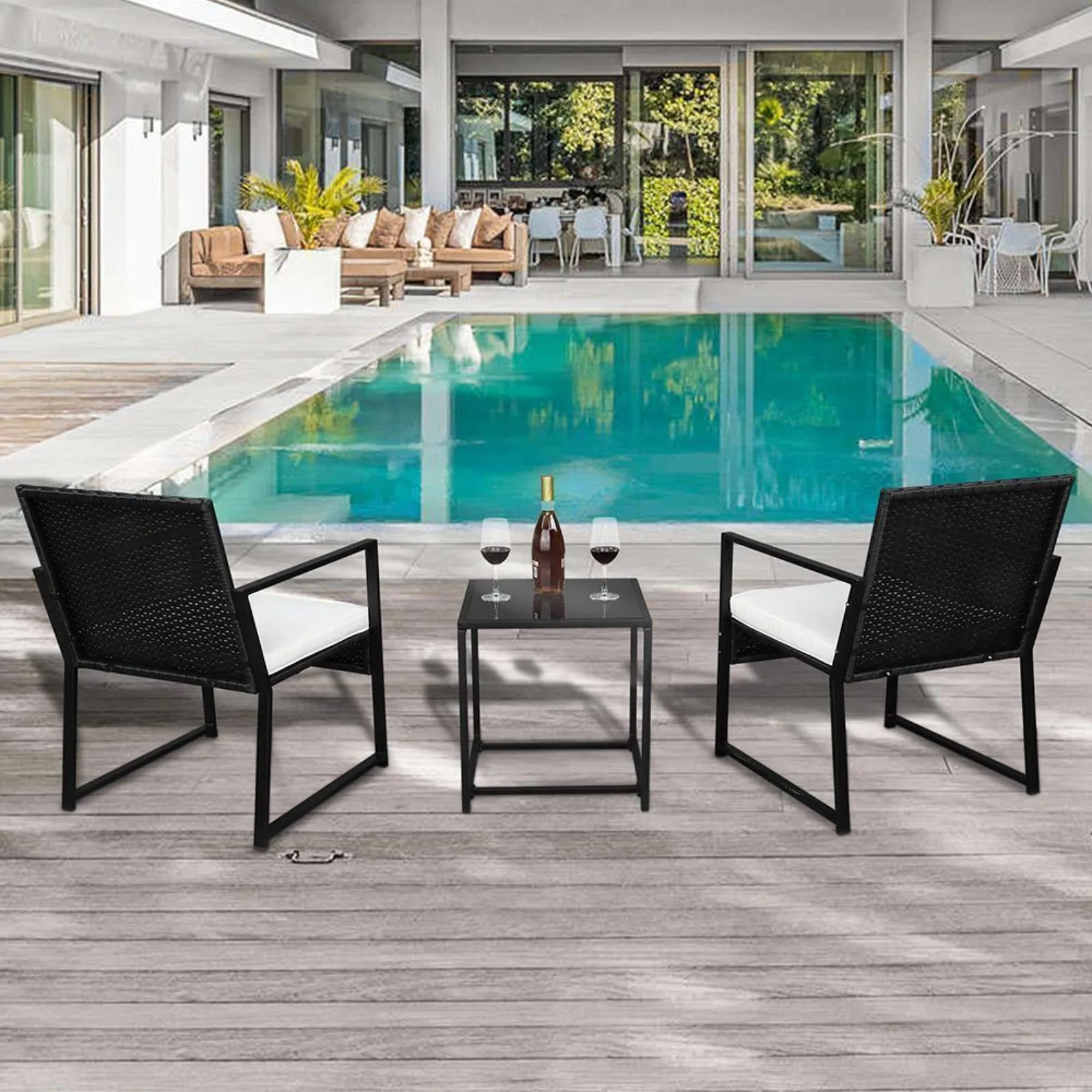 Uns 3 stücke Korb weide Rattan Terrassen möbel Konversation sofa Bistro Set Garten küche