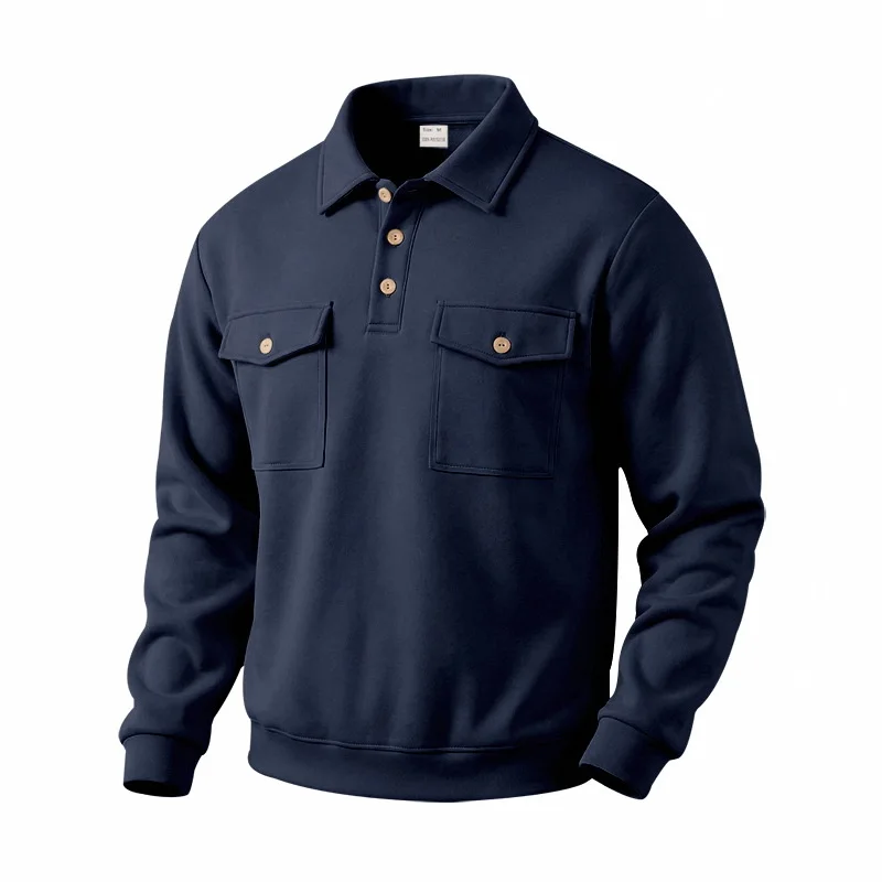 2026 American heavy autumn new men's outdoor leisure commuting retro tooling loose POLO long-sleeved sweater