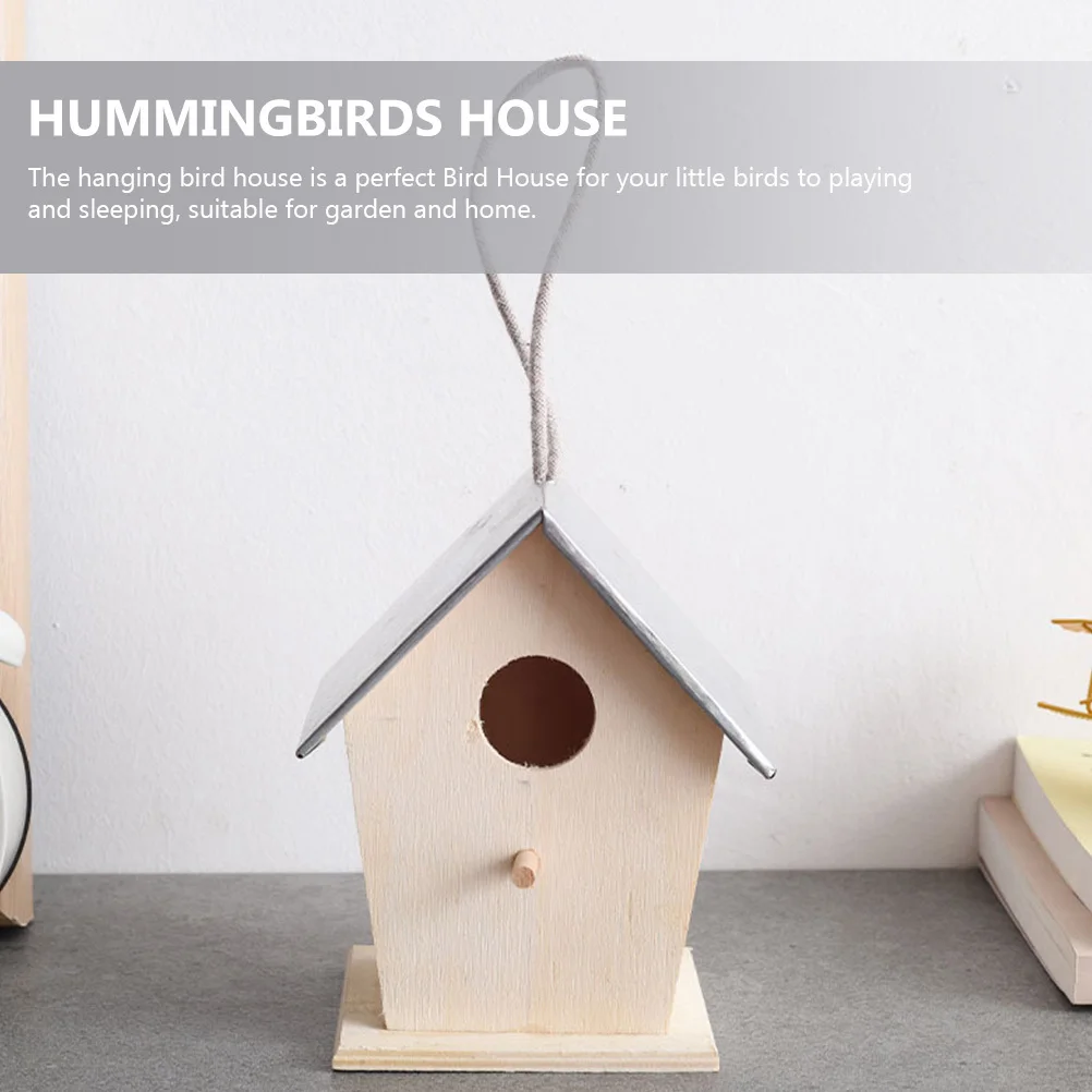 

Wooden Bird for Outdoor Hanging Nest with Rope Windproof Shelter for Small Birds Garden Decorative Feeder Natural Wood