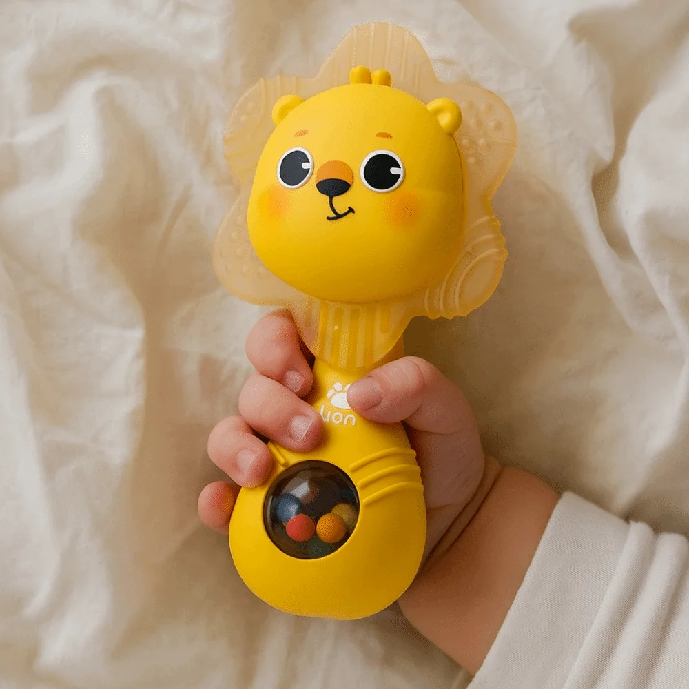 Plastikowa zabawka gryzak z muzyką, interaktywna zabawka do żucia, sensoryczna grzechotka muzyczna, zabawka Montessori, miękka zabawka z dzwonkiem na korbkę.
