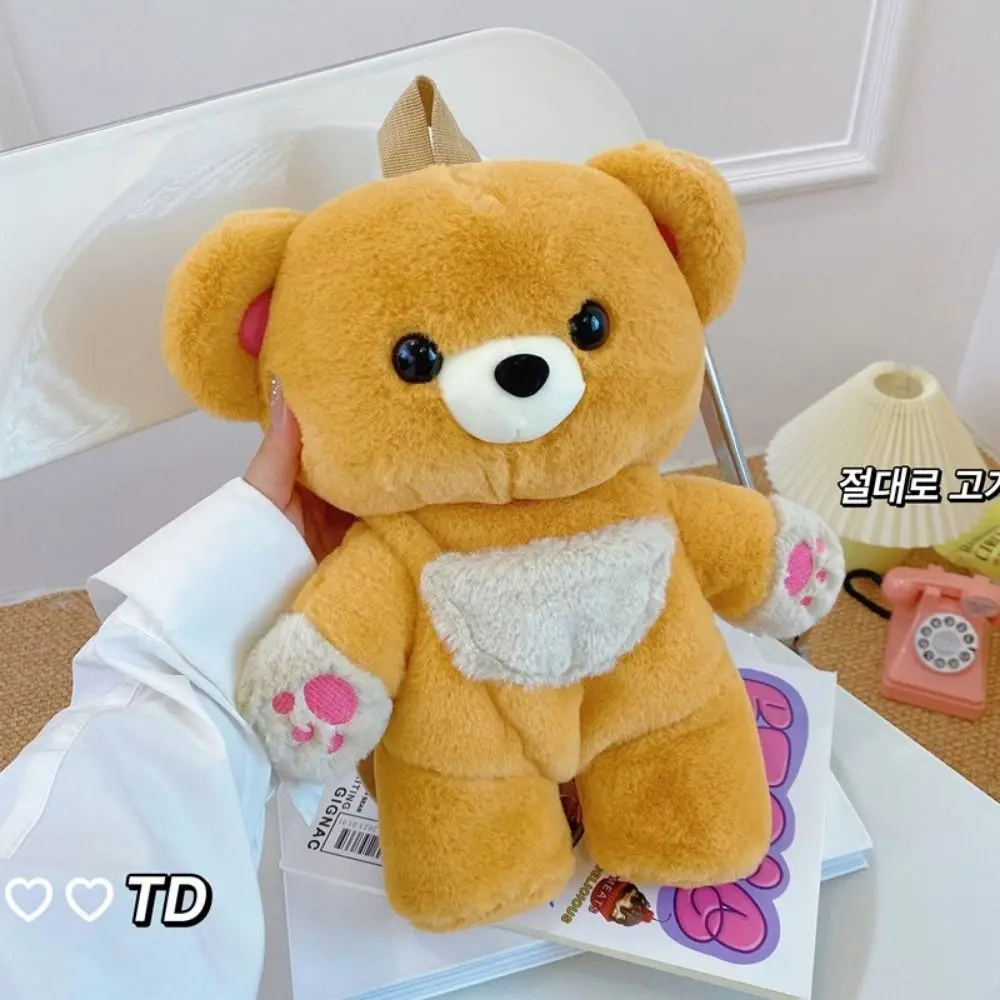 Casual Multicolour Plush Bear Backpack 3D Cony Hair Plush Shoulders Bag Ins Cartoon Bear Animal Bag Outdoor
