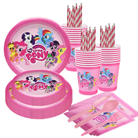 Cartoon Little Pony Girls Birthday Party Decor Plates Cup Pink Pony Disposable Tableware Tablecloth Baby Shower Balloon Supplies