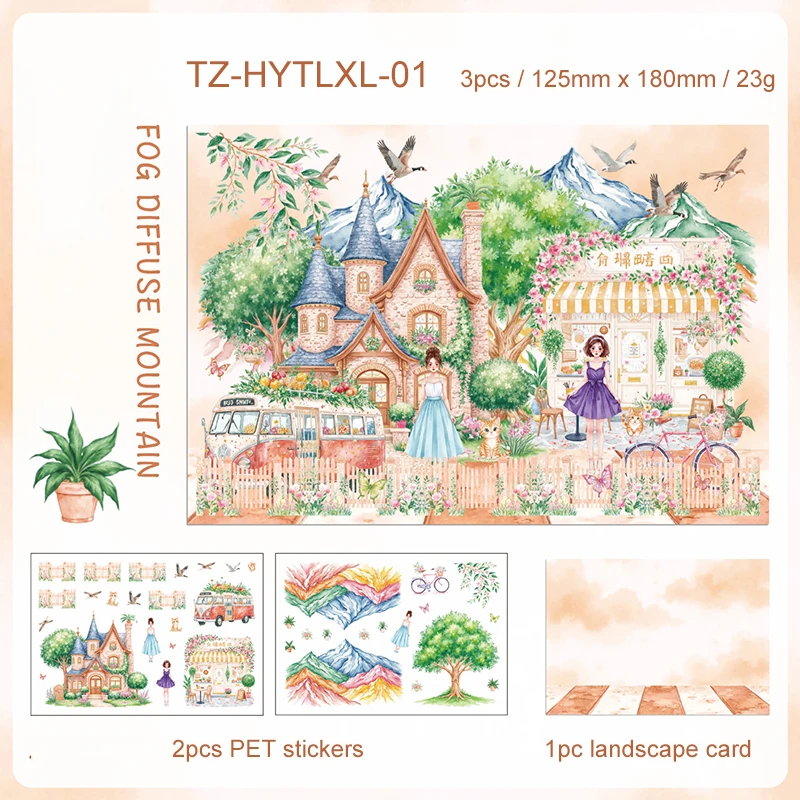 JIANWU Flower Garden Tour Series Vintage karakter kasteel landschap materiaal collage sticker creatief DIY dagboek briefpapier - afbeelding 1