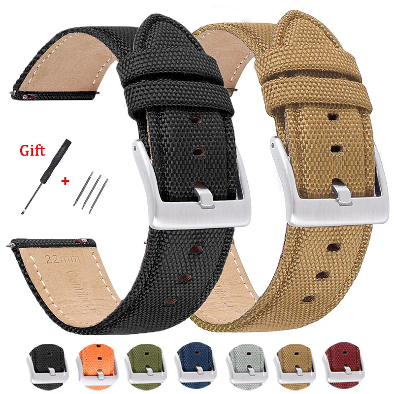 Soft Leather Nylon Strap 20mm 22mm High Quality Watch Band for Rolex for Seiko for Huawei Bracelet Quick Release Sport Wristband