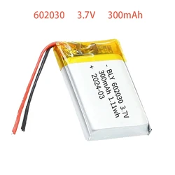 3,7V 300mAh 602030   Bateria recarregável de íon de lítio de polímero para brinquedos, luzes LED, alto-falantes Bluetooth, relógios inteligentes, armas de brinquedo