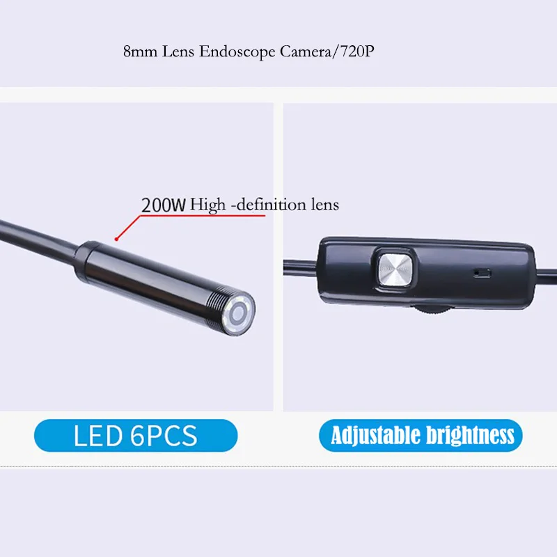 Mini Câmera Endoscópio, Android Tipo-C USB, Câmera de Inspeção, Lente de 8mm, 720P, 3 em 1