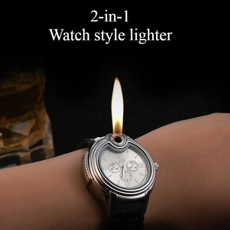 

New Creative And Personalized Watch Lighter 2-in-1 Butane Gas Metal Quartz Watch Slide Ignition Men's Cigarette Accessories Gift