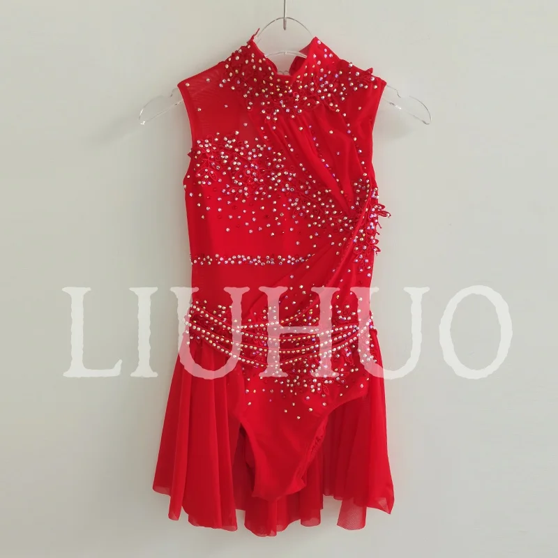 LIUHUO Red Lyrical Dancing Dress for Performance Color Pole Skirt Factory Customize BD8957
