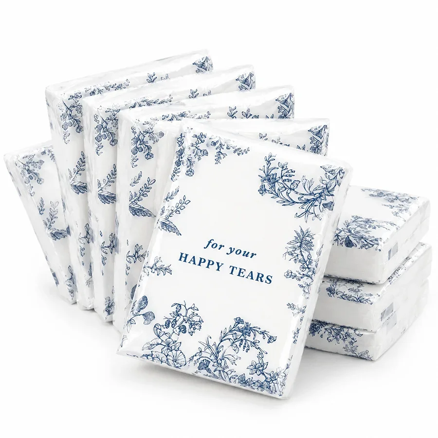 10/12/20pcs Floral Printed Pocket Facial Tissues Blue Botanical Travel Tissue Packs Soft Paper Handkerchiefs for Wedding XJM
