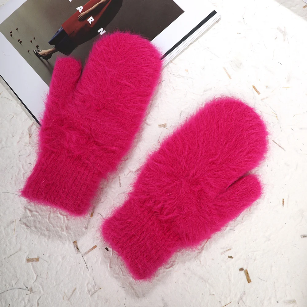 Rabbit Wool Gloves Female Winter Mittens Fur Gloves Fingerless Winter Women Girls Mittens Black Guantes White