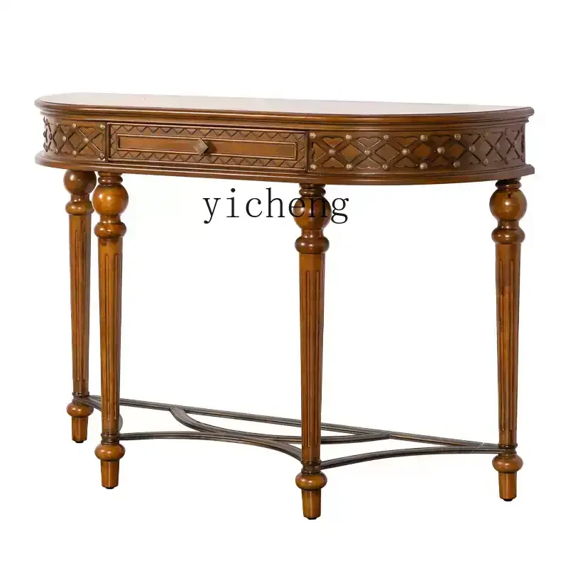 XL medieval solid wood entrance table entrance platform nostalgic French semi-round storage table