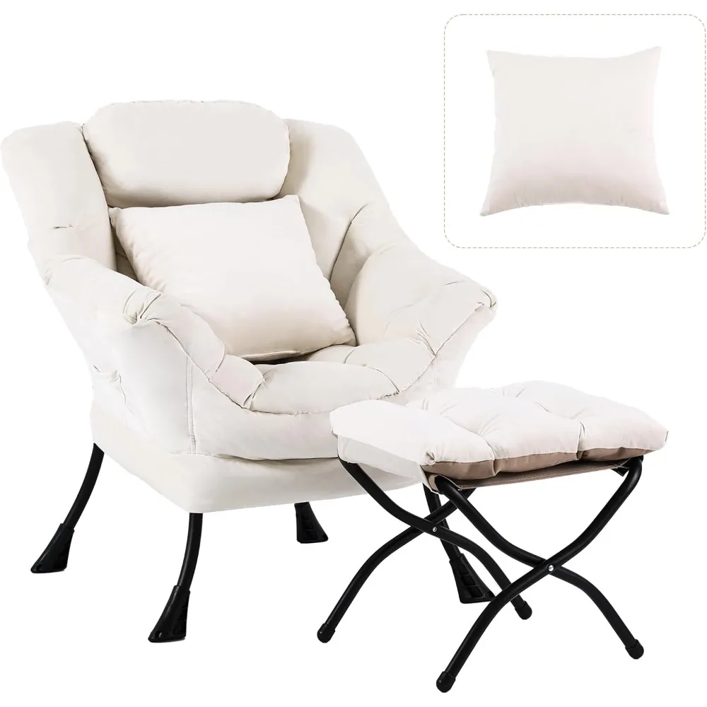 

Lazy Chair with Ottoman, Modern Lounge Accent Chair with Armrests and a Throw Pillow, Leisure Sofa Chair Set, Reading Chair