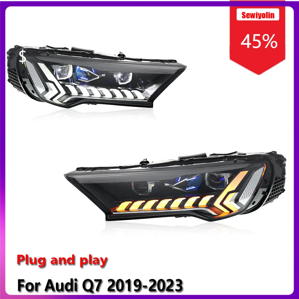 

Автомобильные светодиодные фары в сборе для Audi Q7 2019-2023, противотуманные фары DRL, стоп-сигналы поворота, Plug and Play
