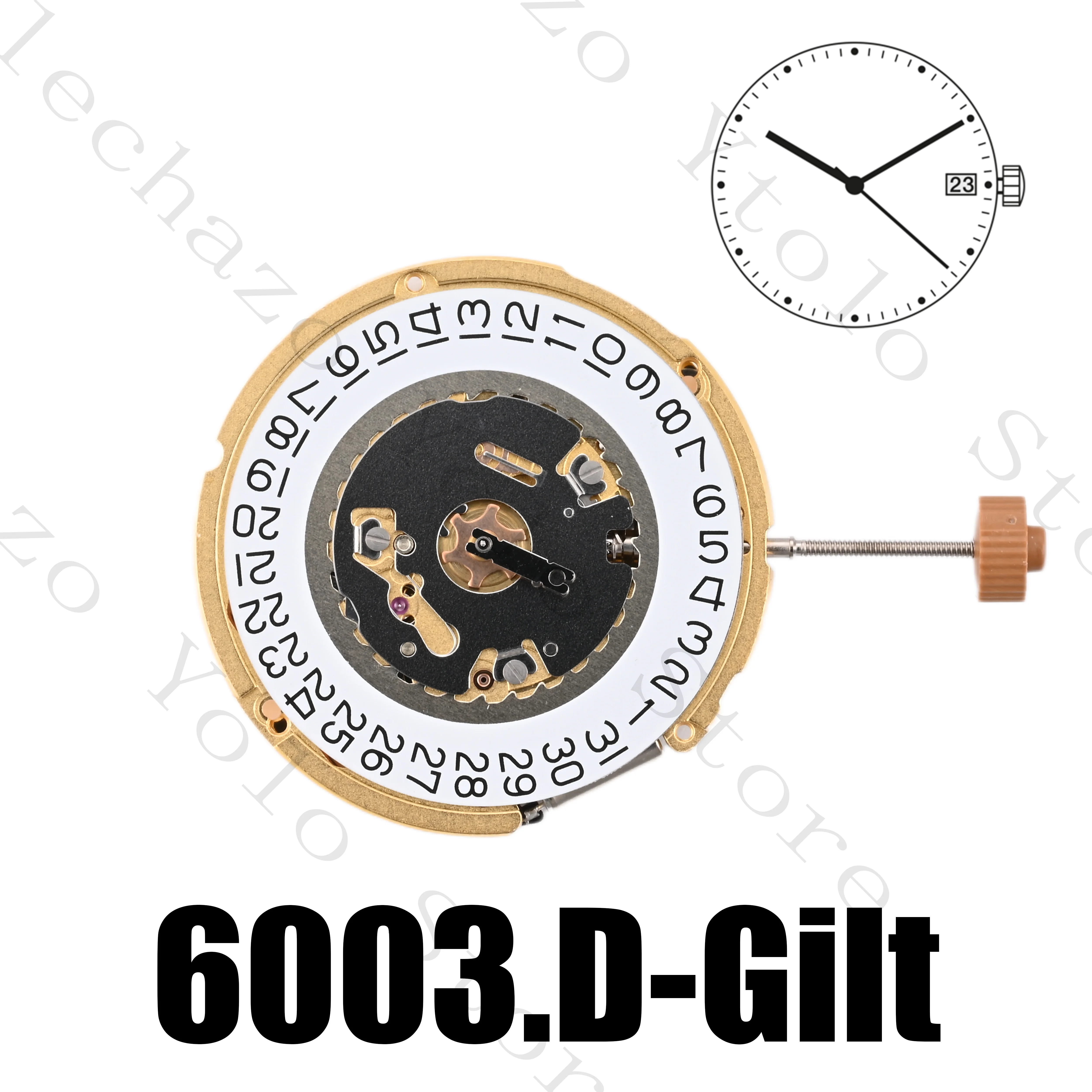 

6003D 6003.D Movement Ronda Top Brand Watch Mechanism Parts Replacements Gold Clock Movt White Datewheel Original