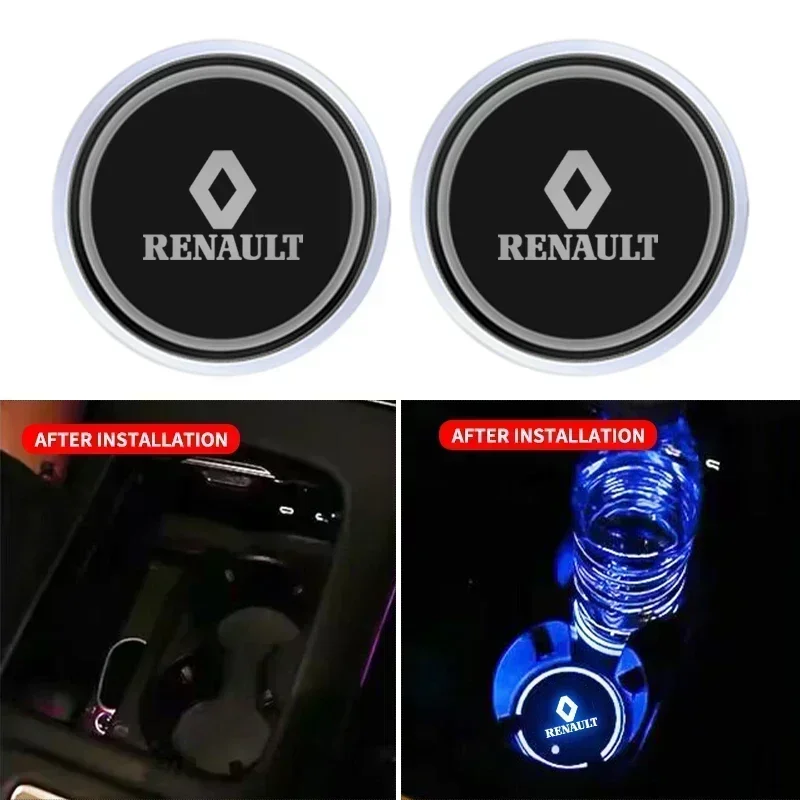 1/2Pcs Luminous Car Cup Coaster Holders with Car LED Atmosphere Light and Logo Lamp Suitable for Renault Sport Duster Megane 2 3