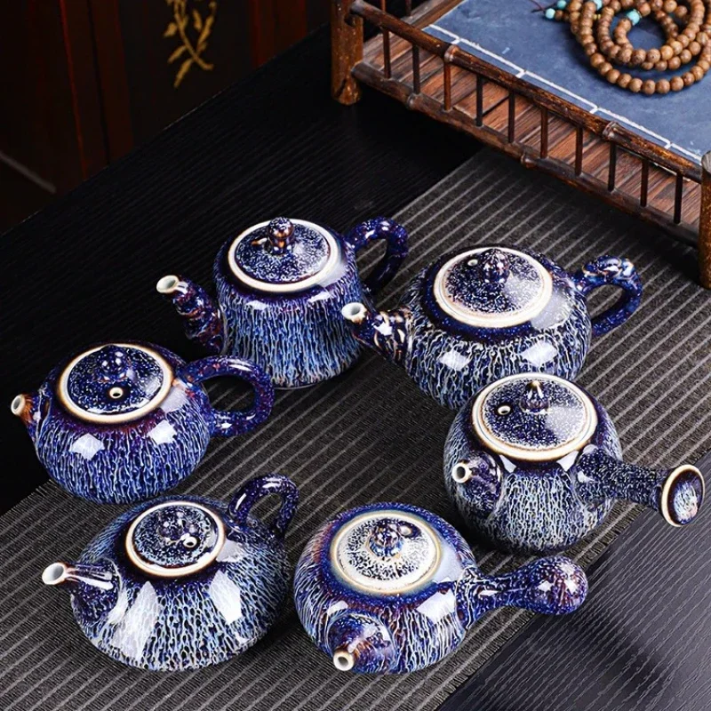 Kiln-changed small teapot single pot ceramic household building cup tea set, teapot side handle pot anti-scalding hands