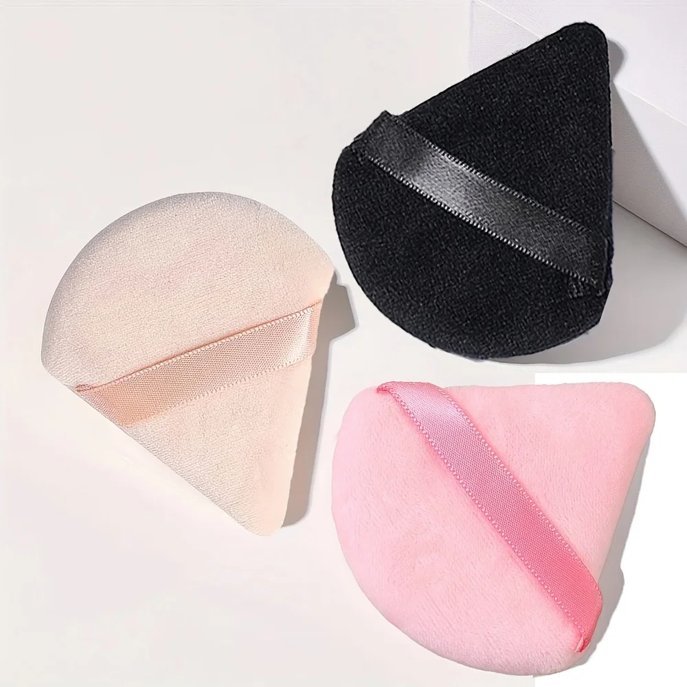 1-3PCS Triangle Powder Puff Set - Velvet Makeup Sponges for Setting Powder/Baking | Hypoallergenic Vegan Travel Beauty Tools