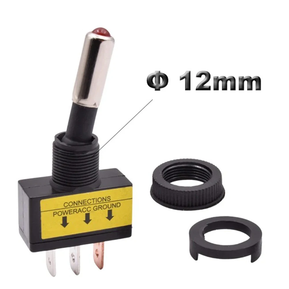 ASW-15D Automotive For Toggle Switch 12mm SPST ON OFF 3 Pin with LED Indicator Compatible with 12V/24V DC Circuits