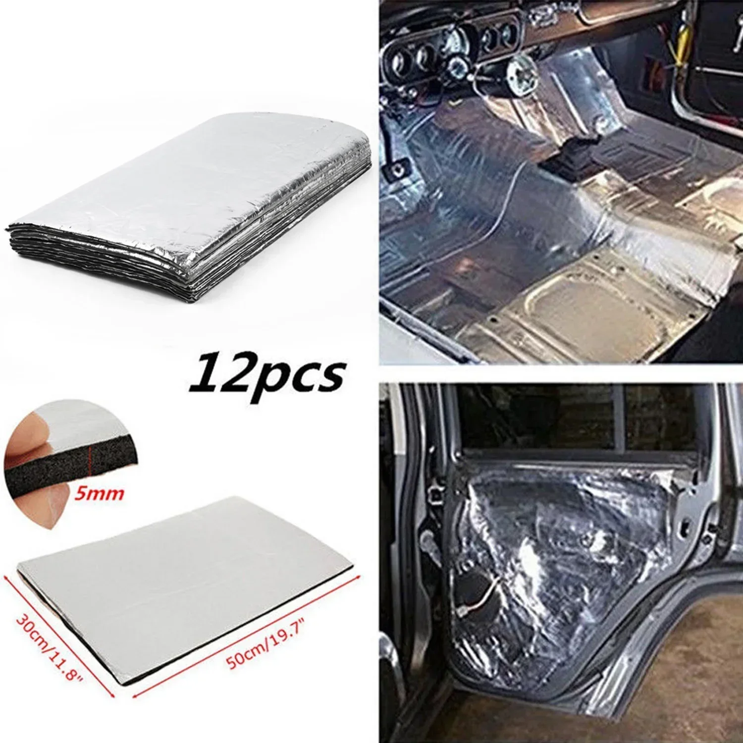 

Carhome 12pcs 5mm Car Firewall Sound Deadener Heat Insulation Deadening Mat Pads 50*30cm Car Sound Deadener Heat Insulation Pads