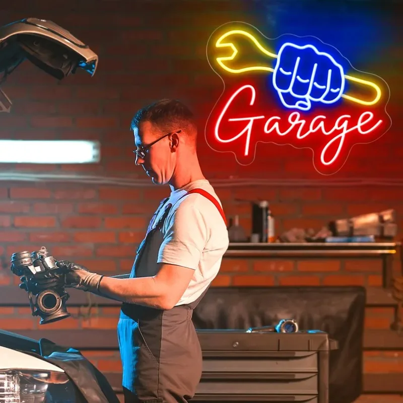 Garage Neon Signs LED Check Engine Neon Signs Garage Lighting Sign for Men's Auto Repair Shop Workshops Wall Decor Neon Lamp