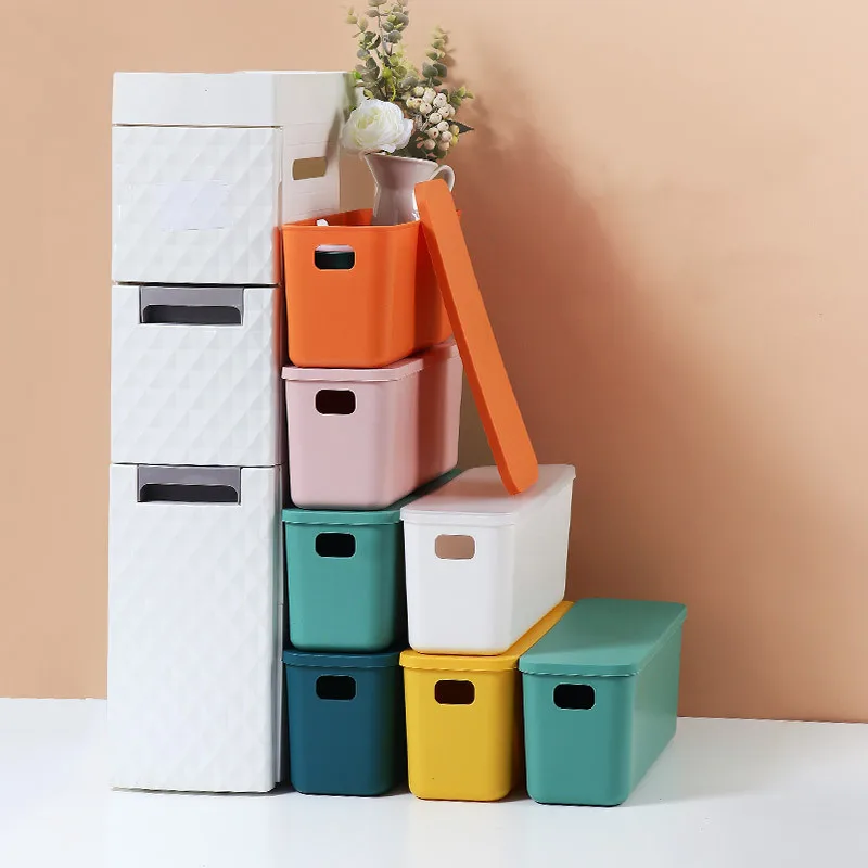 Desktop Sundries Storage Box Underwear Cosmetics Stationery Wardrobe Organizer Home Plastic Toy Snack Basket Container with Lid