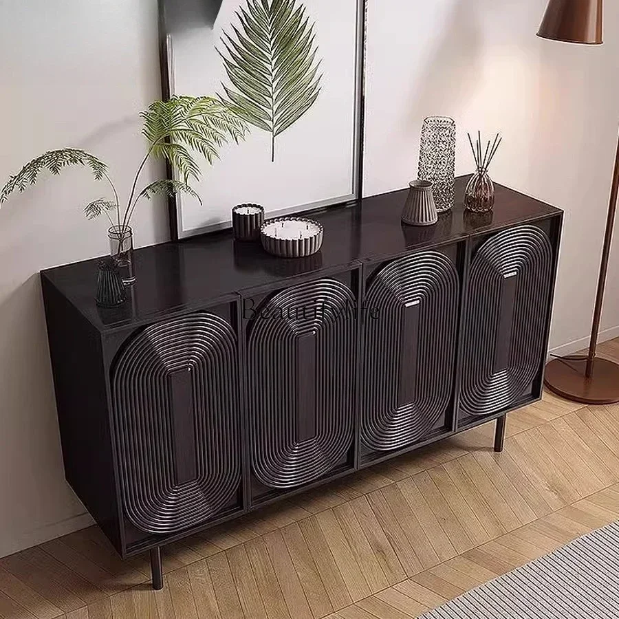 

01Italian minimalist black entrance cabinet modern living room dining side cabinet