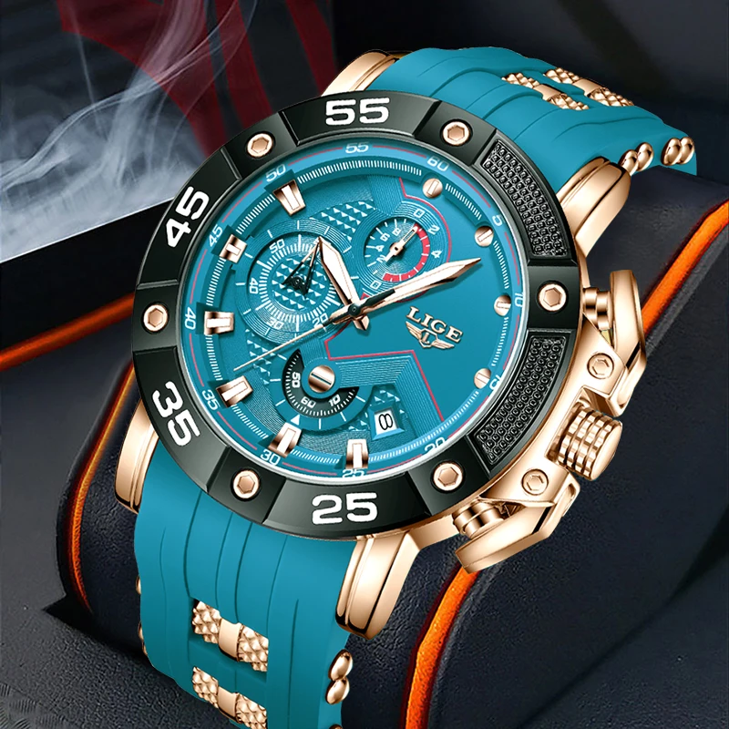 

LIGE Mens Watches Top Brand Luxury Big Dial Watch Men Silicone Military Sports Waterproof Quartz Watch For Men Relogio Masculino