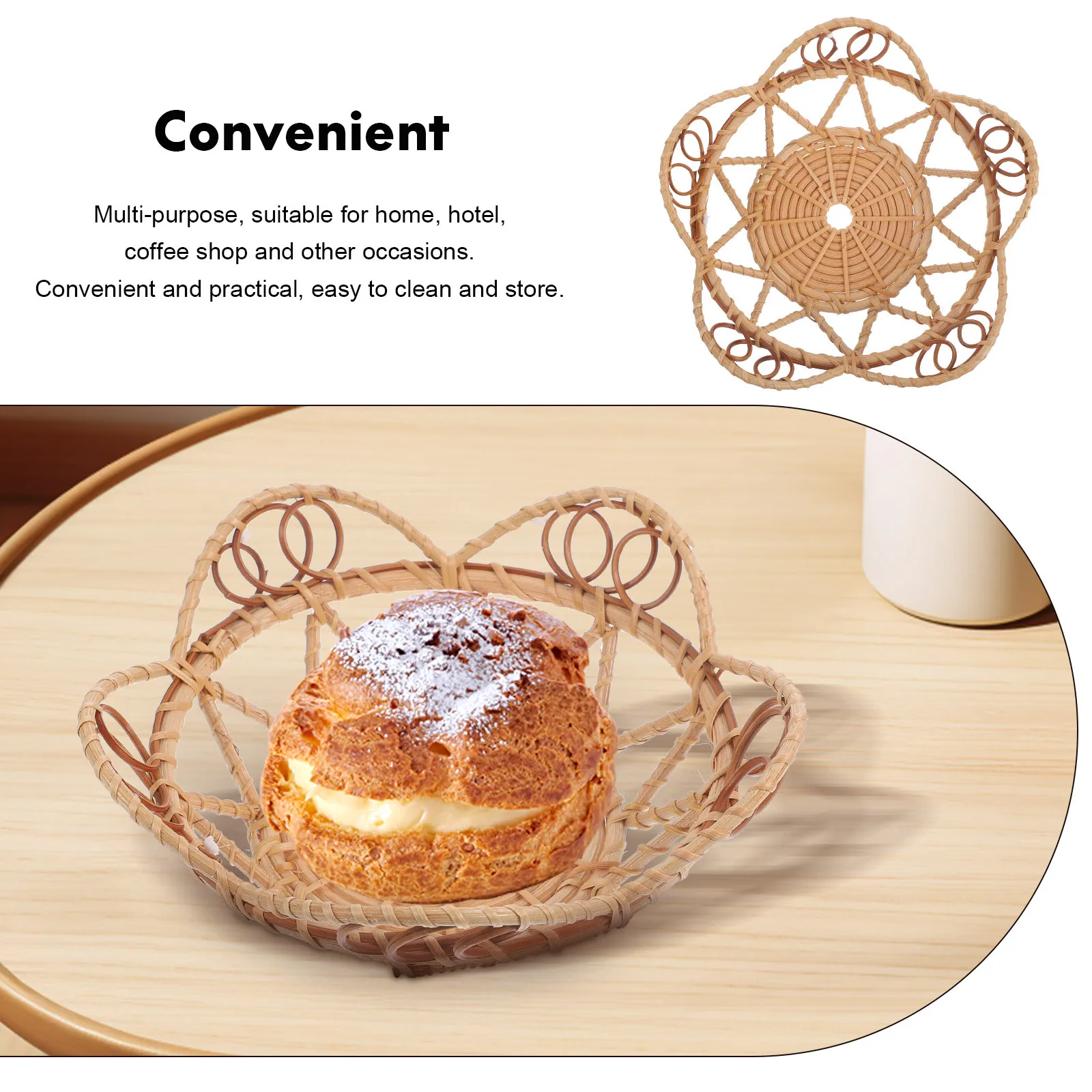 

Woven Snack Serving Bowl Rattan Storage Basket For Fruit Bread Dry Food Decorative Display Tray Handwoven Kitchen