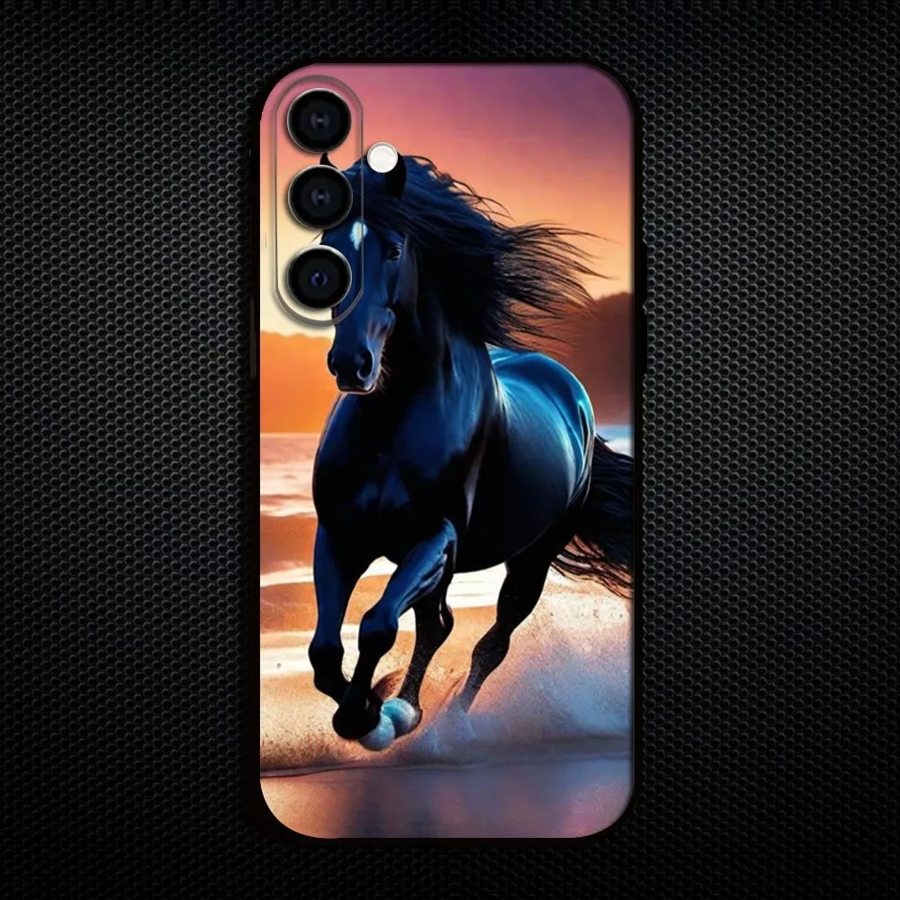 Custodia per telefono Animal Black Horse per Samsung Galaxy A73/A72/A71/A70/A53/A52/A51/Altri Soft Black Shell