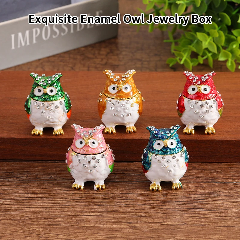 

1pc Colorful Rhinestone Owl Jewelry Box, Enamel Mini Box, Exquisite Desktop Ornament Storage Box For Jewelry Storage