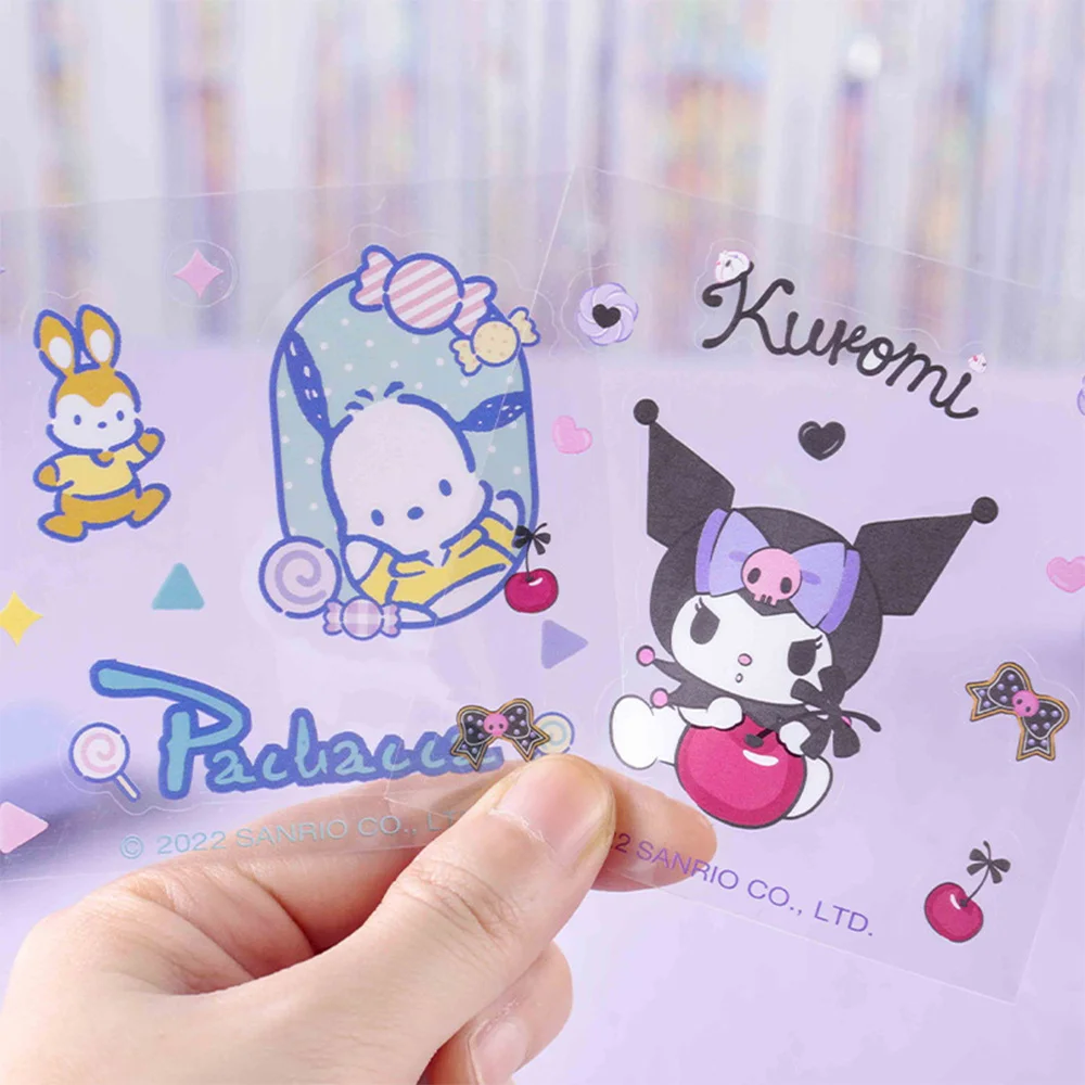 Sanrio Stickers Set Kuromi Cinnamon PET Transparent Sticker Handbook Stickers Set Girls Gift Kids Toys Christmas Birthday Gift